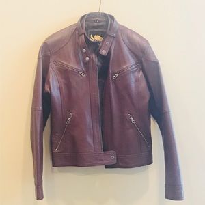 Maroon / dark brown leather moto jacket